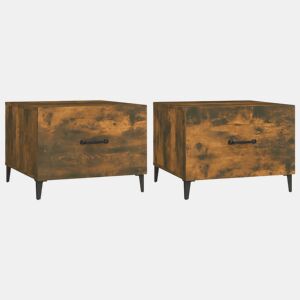 2pcs Mesas de centro, Mesas baixas com pernas de metal 50x50x40 cm fumado