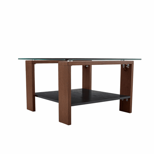 Mesa de centro 65 x 41 x 45,5 cm u2013 com espaço de arrumação, tampo em vidro temperado e pés em madeira de nogueira u2013 cor nogueira