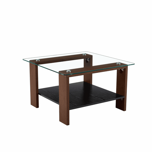 Mesa de centro 65 x 41 x 45,5 cm u2013 com espaço de arrumação, tampo em vidro temperado e pés em madeira de nogueira u2013 cor nogueira
