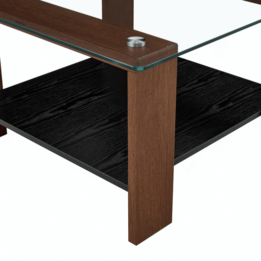 Mesa de centro 65 x 41 x 45,5 cm u2013 com espaço de arrumação, tampo em vidro temperado e pés em madeira de nogueira u2013 cor nogueira