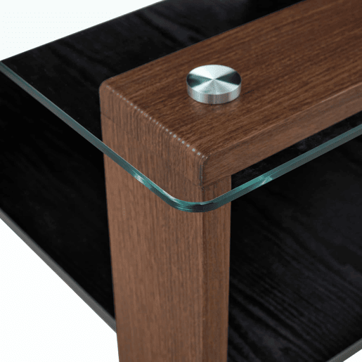Mesa de centro 65 x 41 x 45,5 cm u2013 com espaço de arrumação, tampo em vidro temperado e pés em madeira de nogueira u2013 cor nogueira