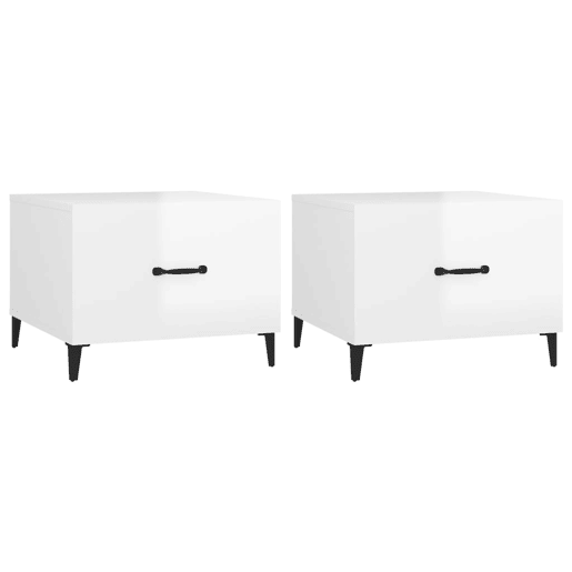 2pcs Mesas de centro, Mesas baixas + pernas de metal 50x50x40 m branco brilhante