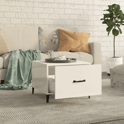2pcs Mesas de centro, Mesas baixas + pernas de metal 50x50x40 m branco brilhante