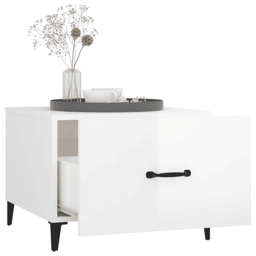 2pcs Mesas de centro, Mesas baixas + pernas de metal 50x50x40 m branco brilhante