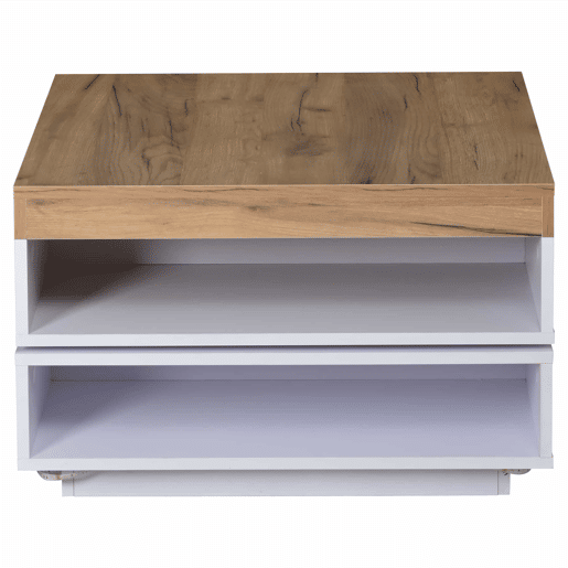 Mesa de centro 65 x 65 x 40 cm u2013 giratória a 360°, com LED e espaço de arrumação, mesa auxiliar para sala de estar u2013 branco + carvalho
