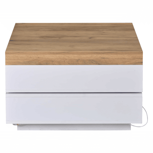 Mesa de centro 65 x 65 x 40 cm u2013 giratória a 360°, com LED e espaço de arrumação, mesa auxiliar para sala de estar u2013 branco + carvalho