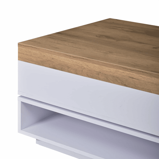 Mesa de centro 65 x 65 x 40 cm u2013 giratória a 360°, com LED e espaço de arrumação, mesa auxiliar para sala de estar u2013 branco + carvalho