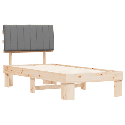 Estrutura de cama de solteiro simple com Cabeceira Estofada Cinzento-claro