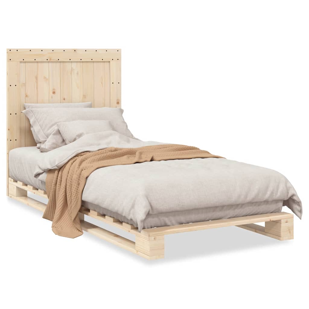 Estructura de cama individual para adultos con cabecero madera maciza de pino 90x200 cm