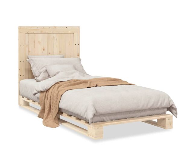 Estructura de cama individual para adultos con cabecero madera maciza de pino 90x200 cm
