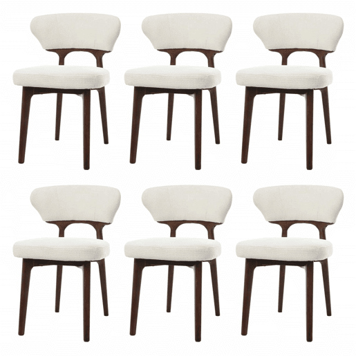 Conjunto de 6 cadeiras de jantar - madeira maciça, confortáveis e respiráveis, estilo moderno, chenille - bege claro