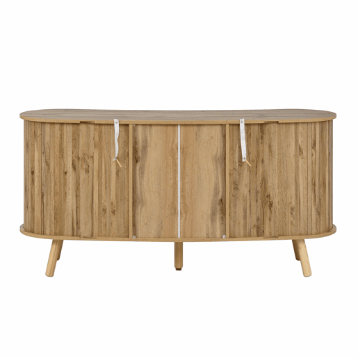 Aparador u2014 design com ranhuras, 2 portas de correr, 3 gavetas, compartimentos com altura ajustável, pés em madeira maciça, estilo escandinavo moderno, MDF - natural