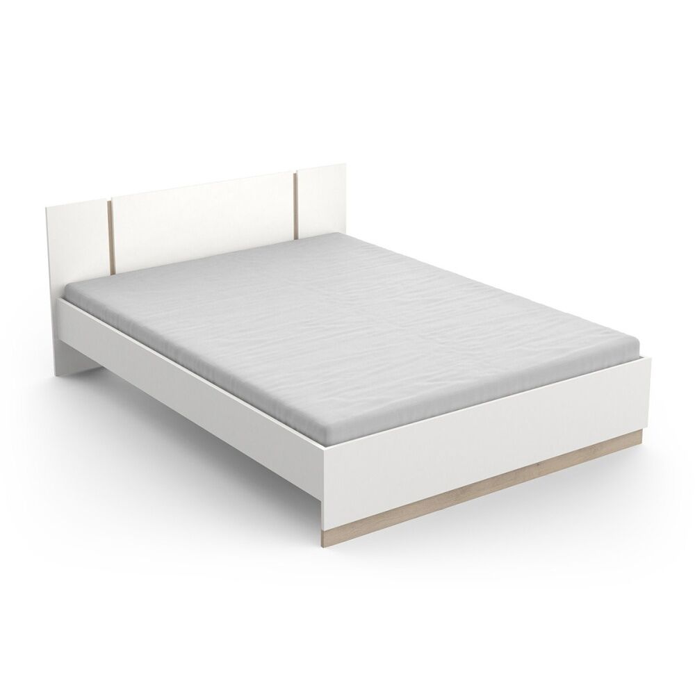 Cama con diseño minimalista nord vicawu - blanco mate / roble kronenberg