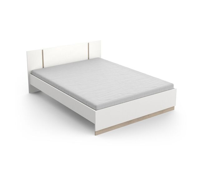 Cama con diseño minimalista nord vicawu - blanco mate / roble kronenberg