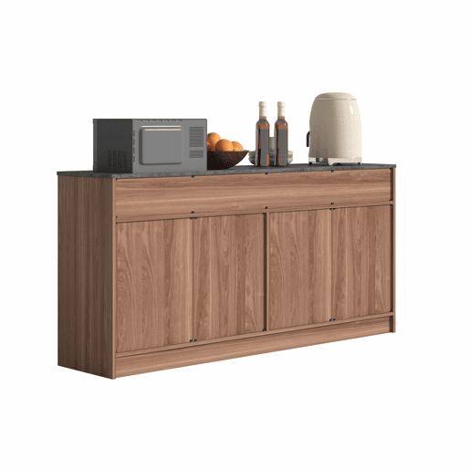 Aparador de cozinha de 160 cm - 3 gavetas, prateleiras ajustáveis, tampo com efeito de betão, design em nogueira - cor nogueira