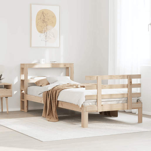 Estrutura de cama de solteiro para adultos com cabeceira 75x190 cm pinho maciço Estrutura de cama de solteiro para adultos com cabeceira 75x190 cm pinho maciço