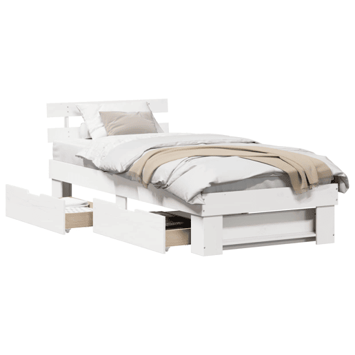 Estrutura de cama de solteiro para adultos com cabeceira gaveta - Branco 100 x 200 cm