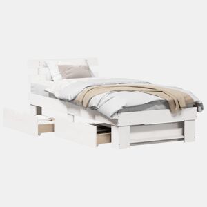 Estrutura de cama de solteiro para adultos com cabeceira gaveta - Branco 100 x 200 cm