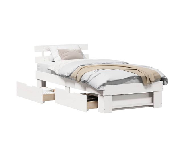 Estructura de cama individual para adultos con cajón - 100 x 200 cm madera de pino macizo