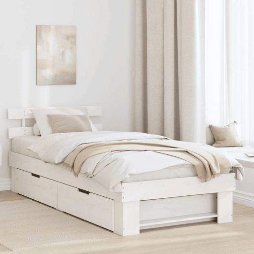 Estrutura de cama de solteiro para adultos com cabeceira gaveta - Branco 100 x 200 cm