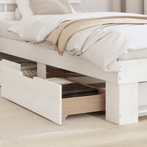 Estrutura de cama de solteiro para adultos com cabeceira gaveta - Branco 100 x 200 cm