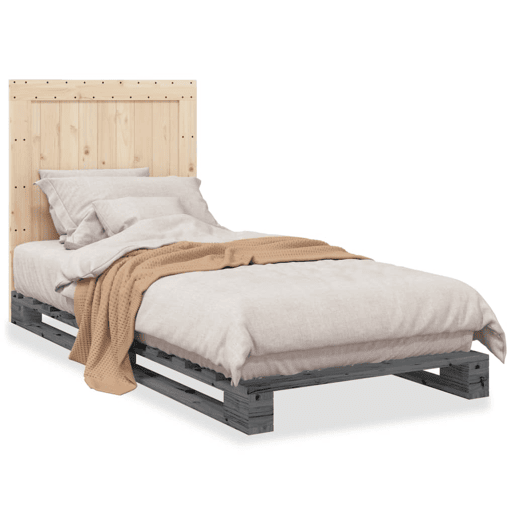 Estrutura de cama de solteiro para adultos com cabeceira 90x200 cm pinho maciço cinzento