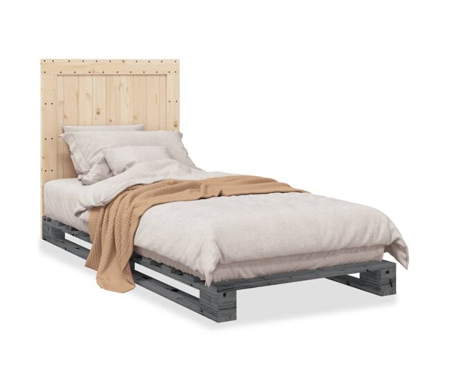 Estructura de cama individual para adultos con cabecero madera de pino gris 90x200 cm