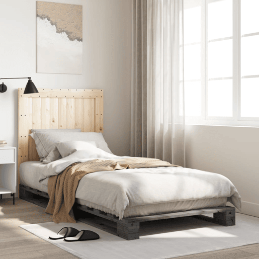 Estrutura de cama de solteiro para adultos com cabeceira 90x200 cm pinho maciço cinzento