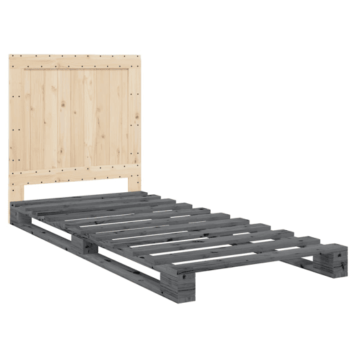 Estrutura de cama de solteiro para adultos com cabeceira 90x200 cm pinho maciço cinzento