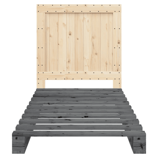 Estrutura de cama de solteiro para adultos com cabeceira 90x200 cm pinho maciço cinzento