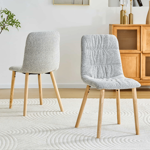 Cadeiras de jantar de 88 cm (conjunto de 2) - estofadas em tecido plissado, pés em madeira maciça, estilo nórdico moderno - cinzento claro e madeira