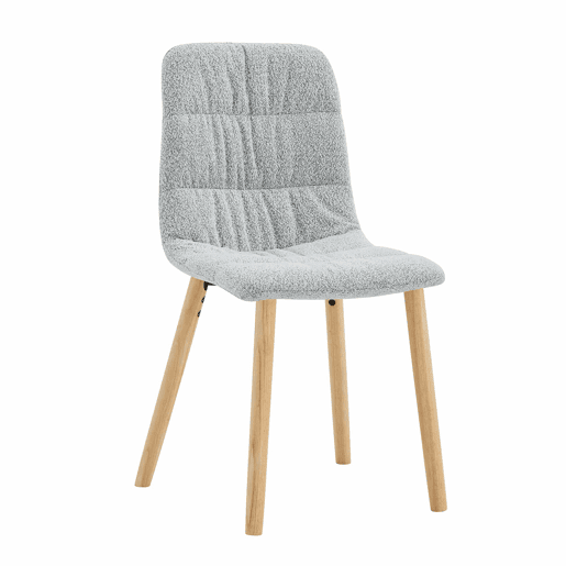 Cadeiras de jantar de 88 cm (conjunto de 2) - estofadas em tecido plissado, pés em madeira maciça, estilo nórdico moderno - cinzento claro e madeira