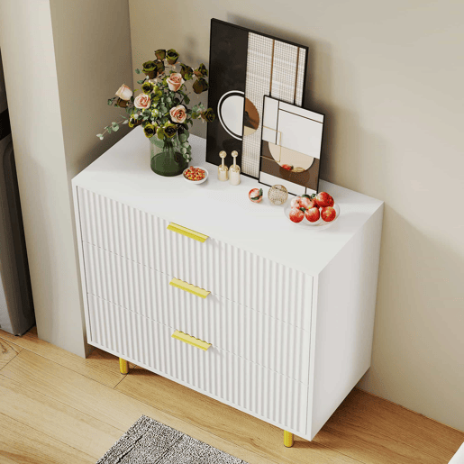 Aparador com 3 gavetas 72x80x40 cm - design moderno, móvel de arrumação - branco e dourado