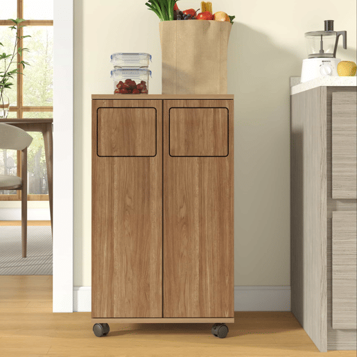 Armário para lixo com 2 compartimentos, 46,7 x 35 x 80 cm u2013 com rodízios, acabamento em carvalho, 2 portas, separador de resíduos u2013 Natural Armário para lixo com 2 compartimentos, 46,7 x 35 x 80 cm u2013 com rodízios, acabamento em carvalho, 2 portas, separador de resíduos u2013 Natural