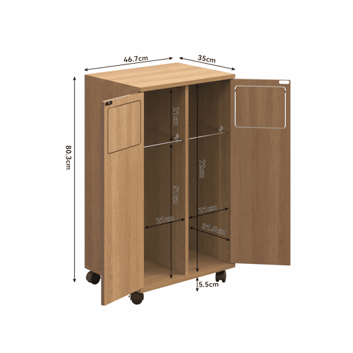 Armário para lixo com 2 compartimentos, 46,7 x 35 x 80 cm u2013 com rodízios, acabamento em carvalho, 2 portas, separador de resíduos u2013 Natural Armário para lixo com 2 compartimentos, 46,7 x 35 x 80 cm u2013 com rodízios, acabamento em carvalho, 2 portas, separador de resíduos u2013 Natural