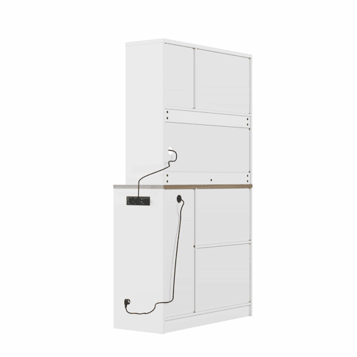 Armário de despensa de cozinha 100 x 40 x 180 cm u2013 com iluminação LED, tomada integrada, suporte para copos, suporte para garrafas e grande capacidade de arrumação u2013 branco e natural