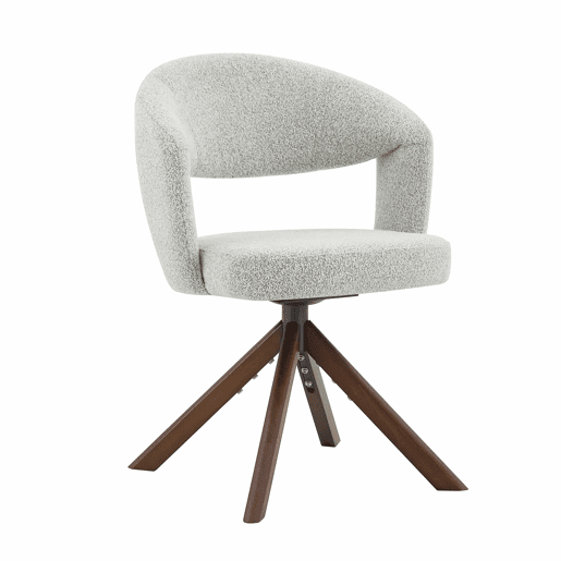Conjunto de 2 cadeiras retro de luxo - Estrutura em tecido cinzento claro com pés em madeira maciça na cor nogueira, rotação silenciosa de 360° e encosto curvo