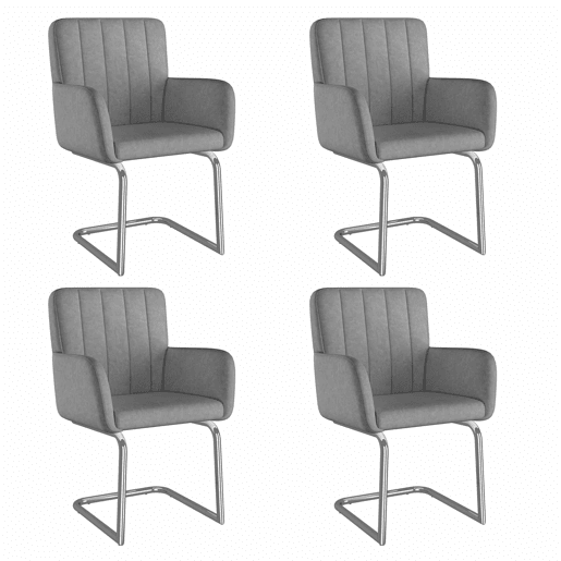 Conjunto de 4 cadeiras de jantar - Cadeira estofada com riscas verticais, pés metálicos em ziguezague, imitação de couro - Cinza