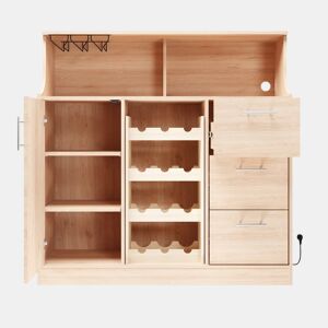 Aparador de bar sem dimensões específicas u2013 com iluminação LED, tomadas integradas, suporte para copos, garrafeira e arrumação em várias camadas para restaurantes e cozinhas u2013 Natural e Branco