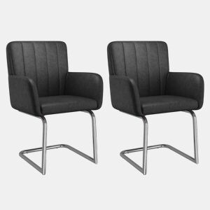 Cadeiras de sala de jantar (2 unidades) - estofadas com riscas verticais, pés metálicos em ziguezague, estilo lounge, couro sintético - preto