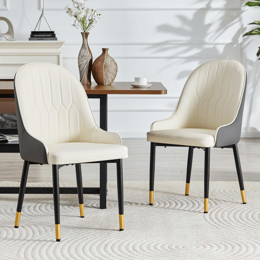 Conjunto de 2 cadeiras em PU, 2 unidades - encosto com padrão em forma de relâmpago, estofamento espesso e altamente elástico - cinzento escuro, branco e preto