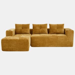 Sofá em L de 255 cm - clássico, minimalista e confortável, com 3 almofadas - amarelo