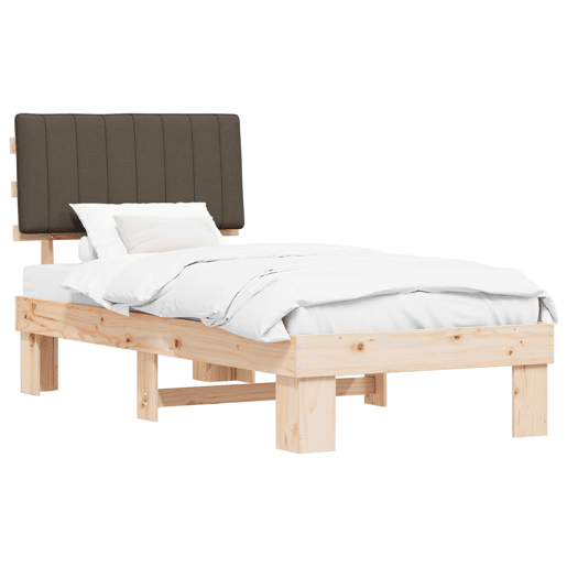 Estrutura de cama de solteiro Design com Cabeceira Estofada Cinzento-acastanhado