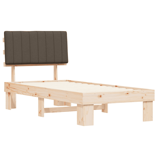 Estrutura de cama de solteiro Design com Cabeceira Estofada Cinzento-acastanhado