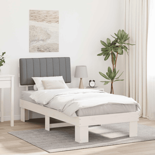 Estrutura de cama de solteiro simple com Cabeceira Estofada Cinzento-claro