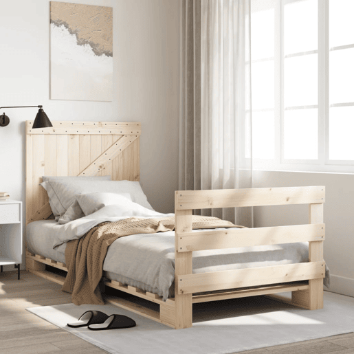 Estrutura de cama de solteiro para adultos com cabeceira 90x200 cm pinho maciço