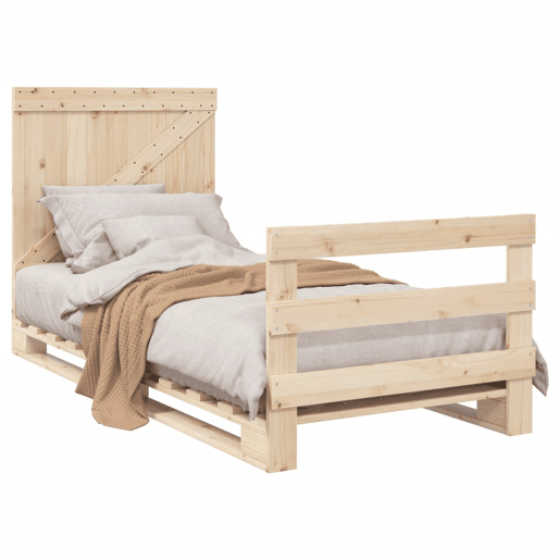 Estrutura de cama de solteiro para adultos com cabeceira 90x200 cm pinho maciço