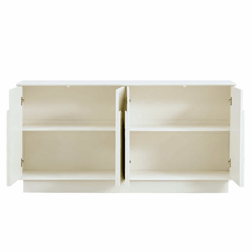 Aparador moderno de 160 cm - 4 portas arredondadas, estrutura em MDF com acabamento mate, solução de arrumação elegante e funcional para a sala de estar e a sala de jantar - branco Aparador moderno de 160 cm - 4 portas arredondadas, estrutura em MDF com acabamento mate, solução de arrumação elegante e funcional para a sala de estar e a sala de jantar - branco