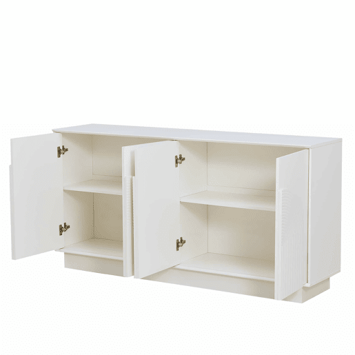 Aparador moderno de 160 cm - 4 portas arredondadas, estrutura em MDF com acabamento mate, solução de arrumação elegante e funcional para a sala de estar e a sala de jantar - branco Aparador moderno de 160 cm - 4 portas arredondadas, estrutura em MDF com acabamento mate, solução de arrumação elegante e funcional para a sala de estar e a sala de jantar - branco