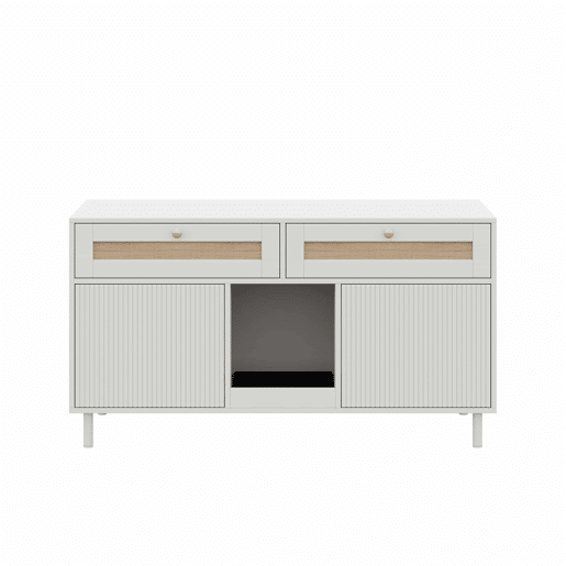 Armário para caixa de areia para gatos 120x50x65 cm - com tapete anti-poeira para areia, gaveta de vime, móvel multifuncional para animais de estimação e TV, sem caixa de areia - Branco